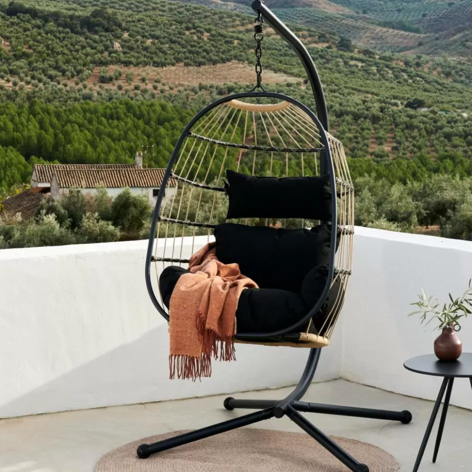 CASA BAZAI Chaise Suspendue Avec Support Noir Best Sale