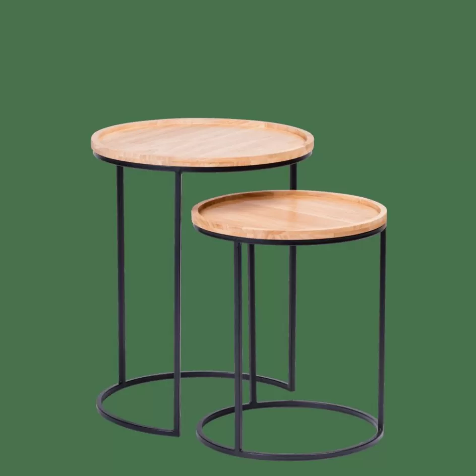 CASA GOM Tables D'appoint Set De 2 Noir, Naturel Clearance