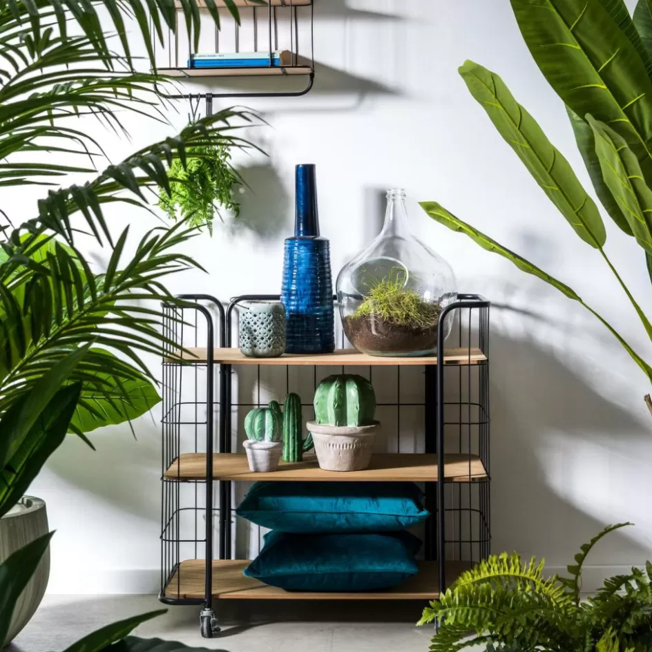 CASA OSLO Étagère Trolley 3 Tablettes Noir, Naturel Sale
