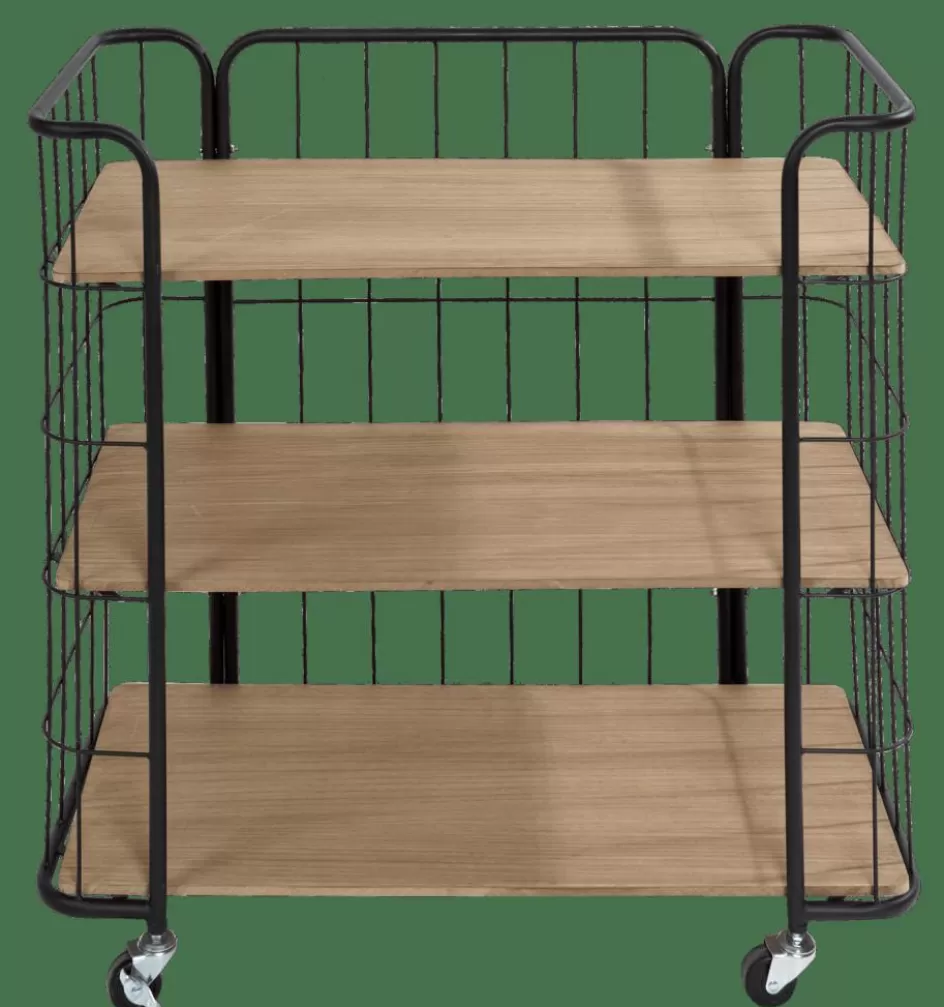 CASA OSLO Étagère Trolley 3 Tablettes Noir, Naturel Sale