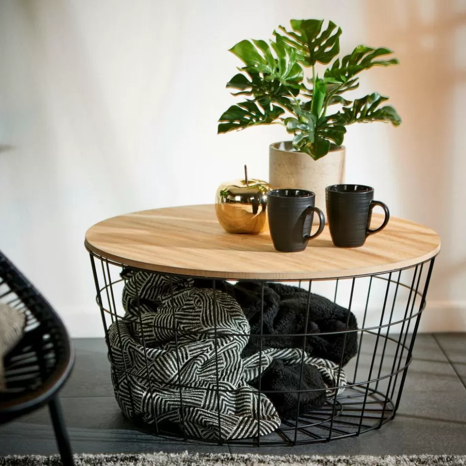 CASA WIRE XL Table D'appoint XL Noir, Naturel Outlet