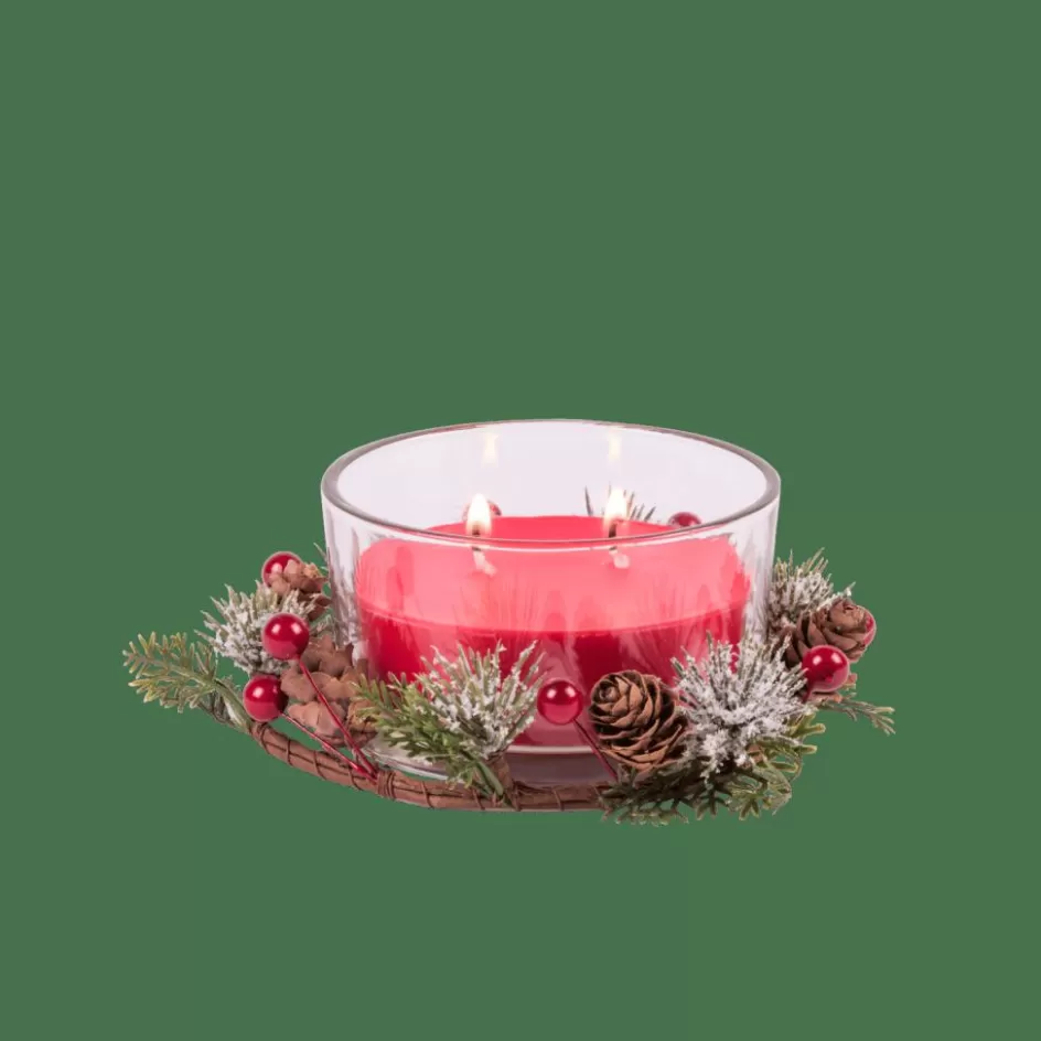 CASA XMAS Bougie Avec Déco Rouge Discount